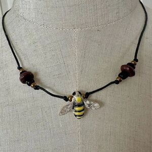 Ceramic bumble bee beaded necklace from Peru